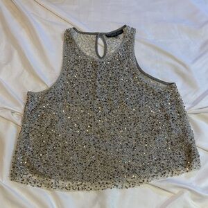 Topshop Silver Sequin Cropped Halter Tank